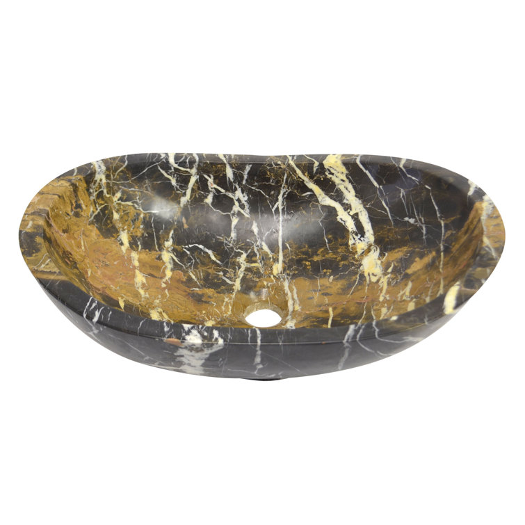 Onyx Marble Designs 16'' Black Marble Oval Vessel Bathroom Sink Wayfair